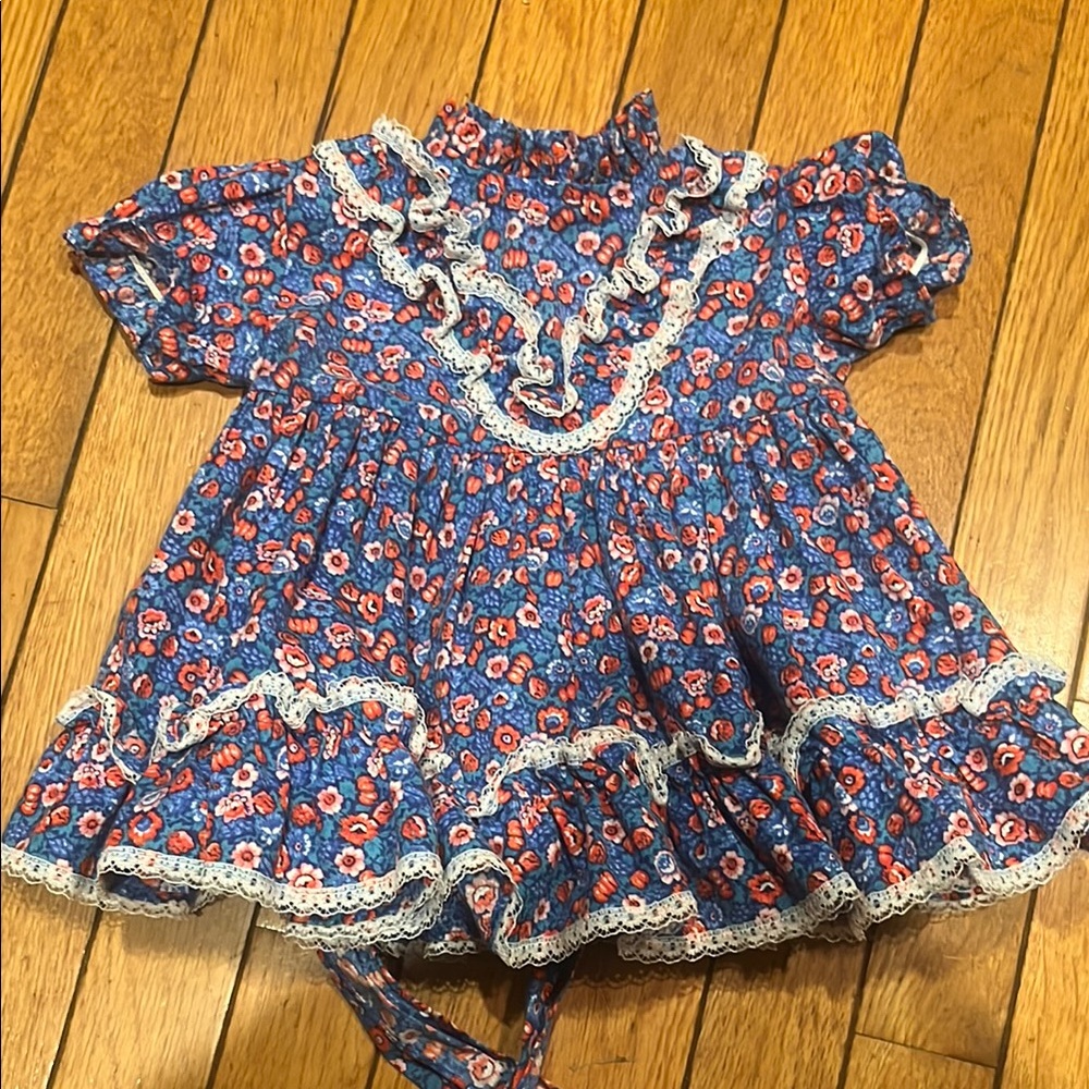 vintage Kandy Ann lacy infant tea party dress with buttons and back tie